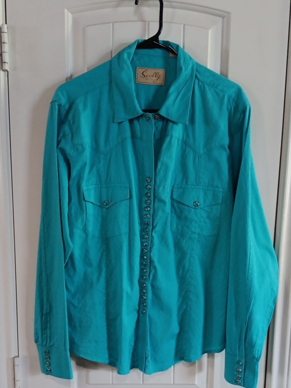 Scully Y2K Turquoise Jacquard Western Shirt Women's Large P5L014 Boho